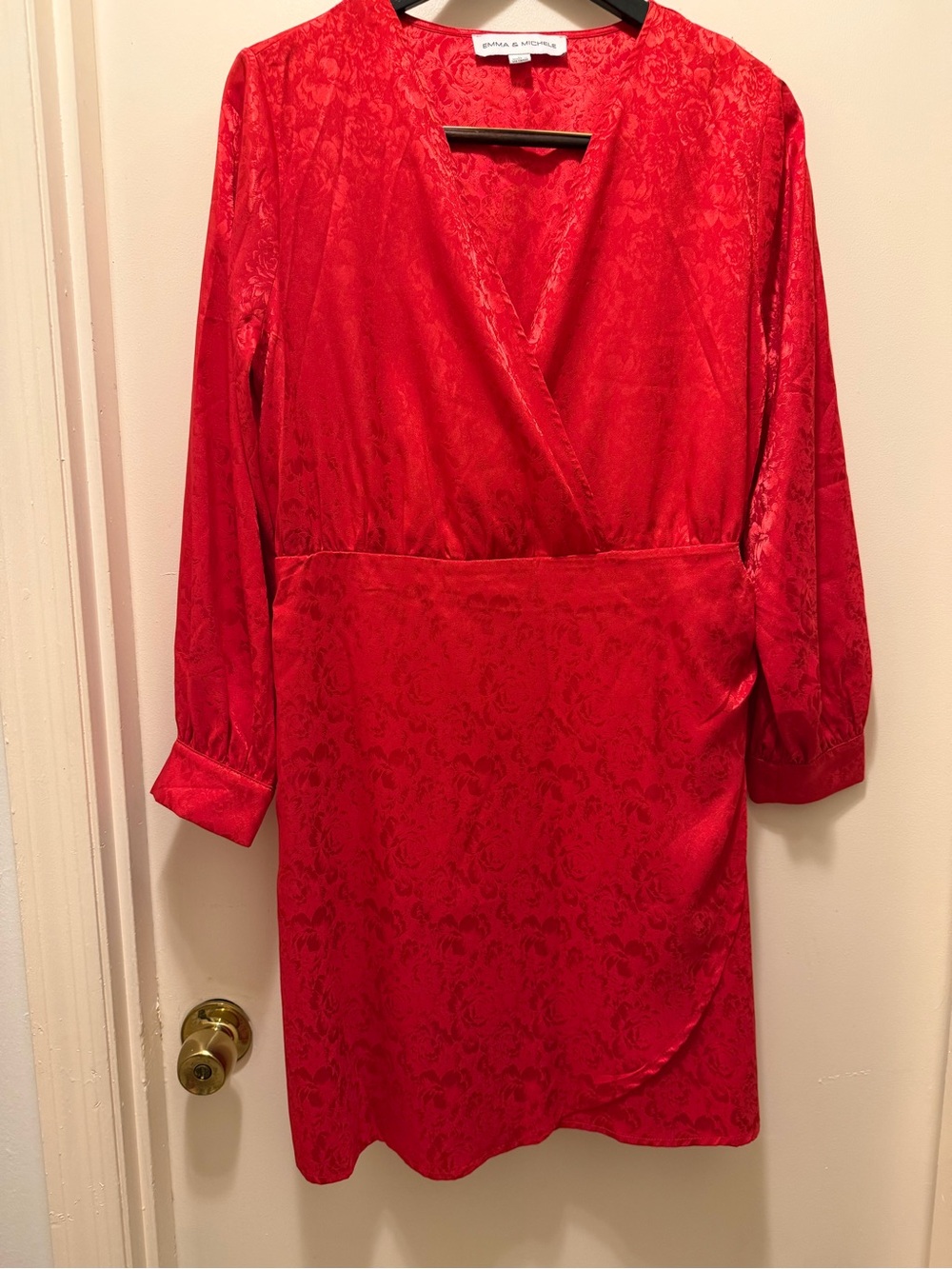 Emma and Michelle Red Wrap-Style Satin Dress